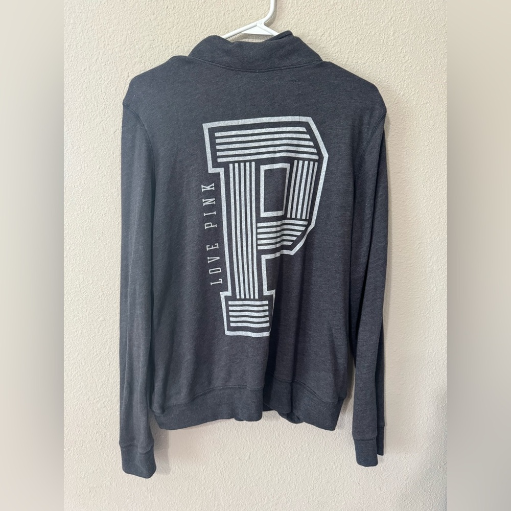 PINK Quarter-Zip Pullover in Charcoal - Picture 2 of 3